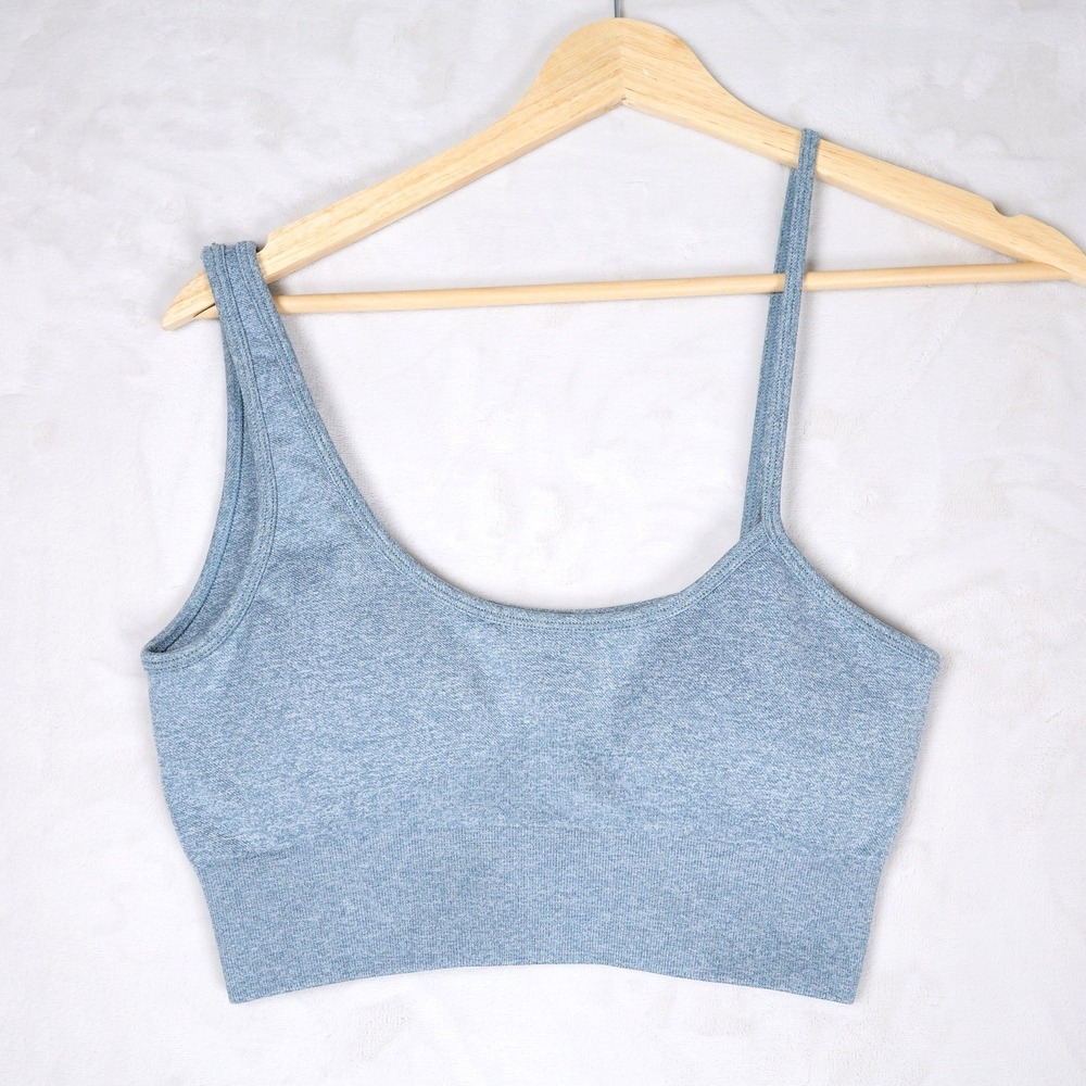 Bo+Tee Womens Blue Marl Asymmetric Seamless Sports Bra Crop Top Size Medium